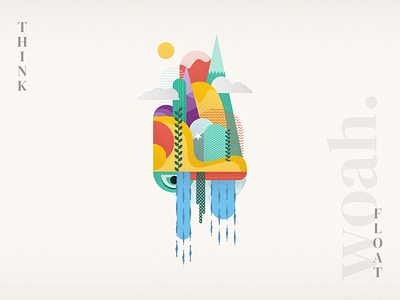 Think / Float abstract art colorful illustration typography