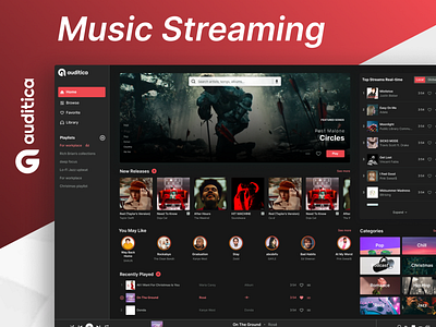 Music Streaming Web App - Auditica dark theme music platform music streaming ui web app