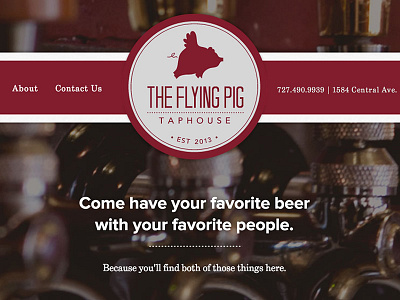 Flying Pig logo + nav bar gray red restaurant taphouse