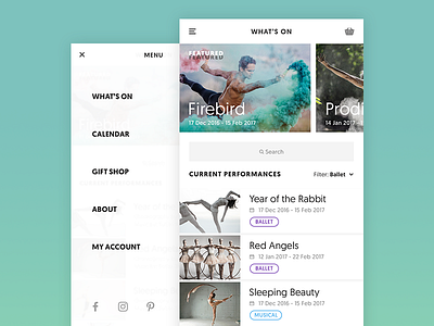 The Opera House - concept app events featured filter list menu mobile search tag ui ux