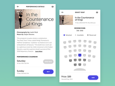 The Opera House - concept app booking calendar details events mobile select seat ui ux
