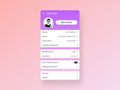 Daily UI #07 : Settings account account page app design illustration settings settings page settings ui ui ux