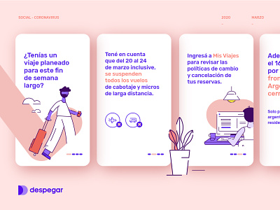 UX Branding Design | Ilustraciones argentina buenos aires corona corona virus illustration luggage pink plane travel travel app