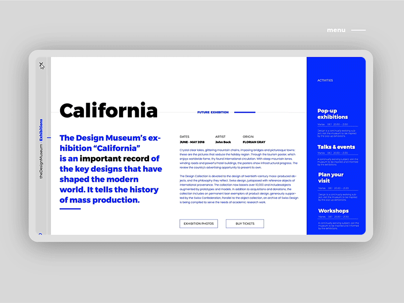 Design Museum Web Concept asset branding buenos aires digital editorial fadu festival gabriele hover hover effect interactive magazine menu scroll transition uba ui ux vector web