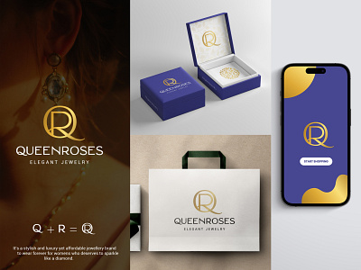 Queen Roses logo beautiful beauty brand identity branding design ecommerce elegant female gold jewelry logo luxury luxury jewelry minimal logo minimalist monogram shop simple wedding woman