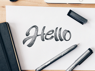 Hello Dribbble! drawing first shot hello lettering sketch stippled thanks