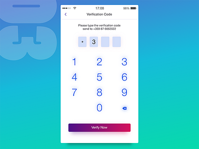 Day003 - Verify Code 100days app design clean code code verification dial dialpad gradient minimal sketch ux verify page