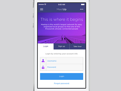 Meetup - iOS7 App app form interface ios ios7 iphone login mobile tabs ui