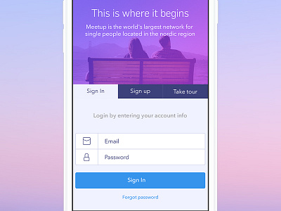 Meetup App - 2015 app blue form gradient interface ios login menu mobile tabs ui
