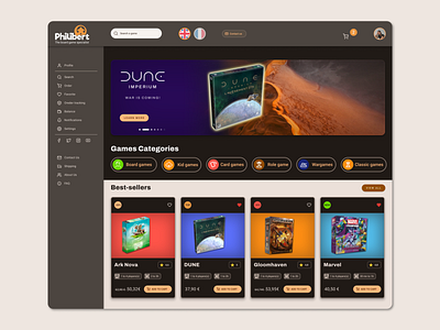 Website redesign - Philbert (the board game store) board game dashboard design figma game store graphic design interface trend ui web