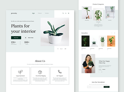 Plants Shop UI Design design figma graphic design home page interface layout minimal plants product shop store ui web