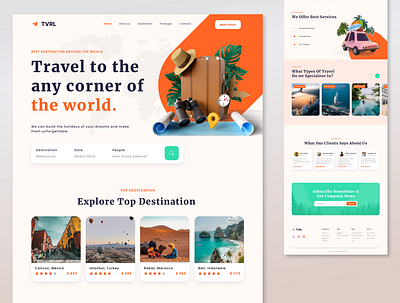 Travel Agency Website TVRL - Home Page Design branding design figma interface tour travel agency travel landing page travel website traveling traveling website user experience ux design web web ui design