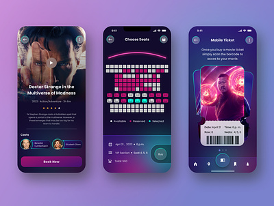 Domion Cinemas iOS App app cinema app cinema tickets figma interface iphone13 layout minimal movie neon product ui web