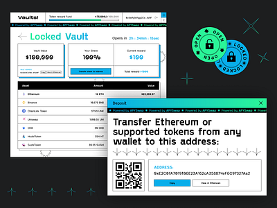 Locked Vault Page And Pop-Up blockchain blockchain technology brutal design brutalism clean design clean ui crypto crypto assets cryptocurrency finance flat invest investment lock assets pop up reward token ugly design ui vault