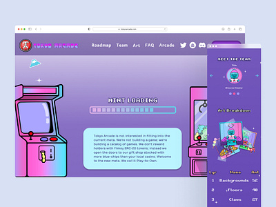 Tokyo Arcade NFT branding ui web design