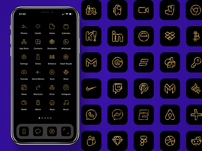iOS 14 icon pack - Minimal Gold app icons gold icons icon pack icons iconset interfacedesign ios 14 minimal ui ui design ui kit uiux vector