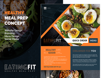 Eating Fit - Healthy Meal Prep Concept branding dark logo menu orange responsive social ui design website design