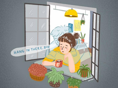 Hang in there. 2d feelings girl hug illustration love quarantine stayathome stayhome window