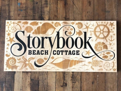 Storybook Beach Cottage Sign branding graphic design illustration sign signage woodwork