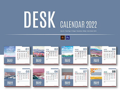 Desk Calendar 2022 - Collection 2022 desk calendar graphic design templates