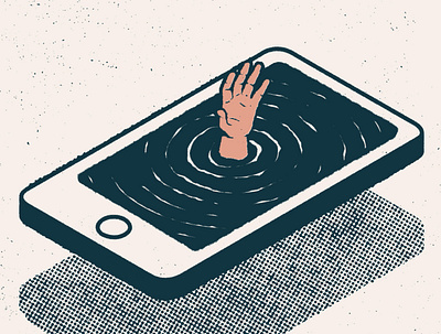 drowning in information addiction art editorial art editorial illustration graphic illustration mobile social media
