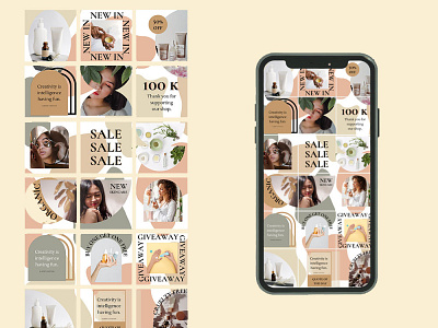 Skincare Instagram Puzzle boho branding canva gradient illustration instagram puzzle template