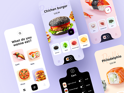 Online Food Delivery App app application burger cart category delivery design food ingredient ios jz mobile online pizza rolls sushi ui ux