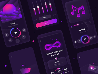 Music Player App app application artist clean design equalizer illustraion ios mobile music music app music player player playlist ui ux