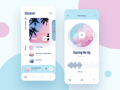 Music app UI case app blue cards case design disk graphic icons ios like mobile music music app music player pink player playlist search ux ui uxdesign