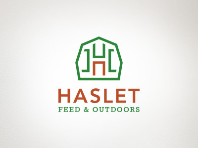 Haslet Feed & Outdoors agriculture animal barn branding door farm fence green identity local orange texas