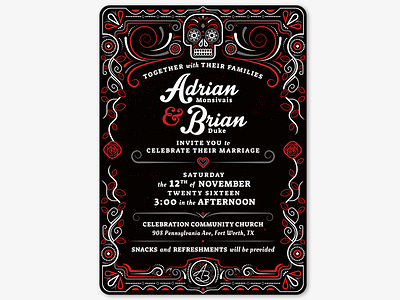 Wedding Invitation adrian black brian de dia los muertos red wedding white