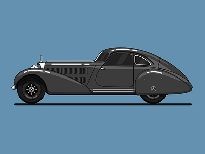1939 Mercedes-benz 540K black car flat illustration vector vintage car