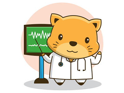 Caty the Doctor cartoon cat cute design doctor heart illustration kitten monitor pulse vector