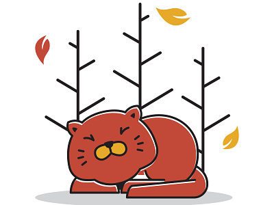 Cute Sleeping Fat Cat Autumn Fall