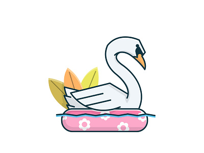 Swan Goose Duck Swim Lifebuoy Vector Cartoon lake
