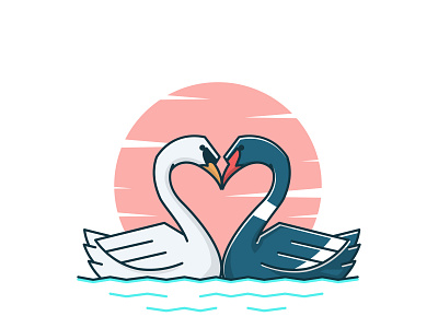 Love Swan Goose Couple Duck Swimming Vector Cartoon heart
