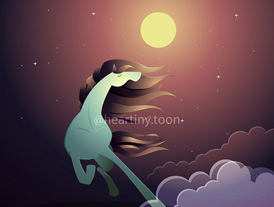Beautiful Horse Mare Run Fast Night Fantasy Illustration fairytail