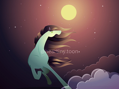 Beautiful Horse Mare Run Fast Night Fantasy Illustration