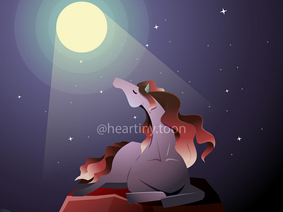 Beautiful Horse Mare Sit Moon Light Fantasy Illustration