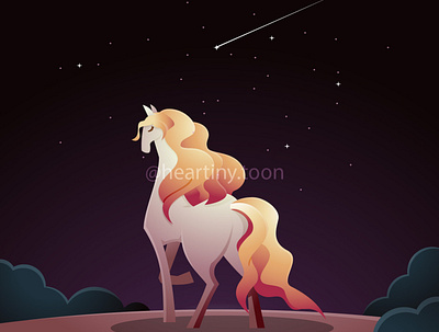 Beautiful Horse Mare Night Shooting Star Fantasy Illustration pony