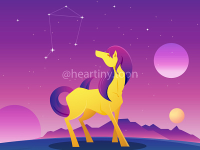 Beautiful Horse Standing in Space Star Fantasy Illustration