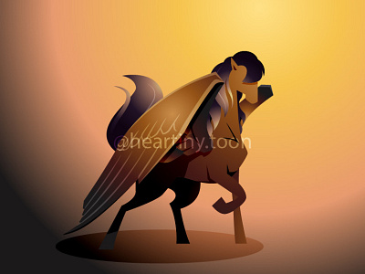 Legend Pegasus Black Winged Horse Standing Fantasy Cartoon