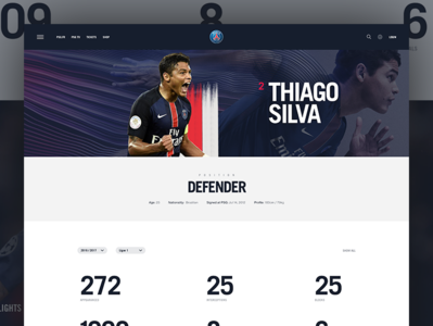 Paris St. Germain - Player Profile athlete clean design graphic grid layout minimal modern nike nike sports paris soccer sports typography ui web web design website white space