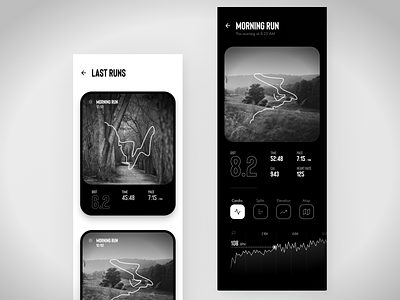 Minimalist Running UI android app apple black black and white design fitness fitness app interface ios minimal minimalist mobile running running app ui ux white