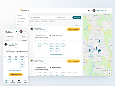 Telehealth platform - Search design doctor filters health healthcare map meeting patient product search slot time ui user ux web