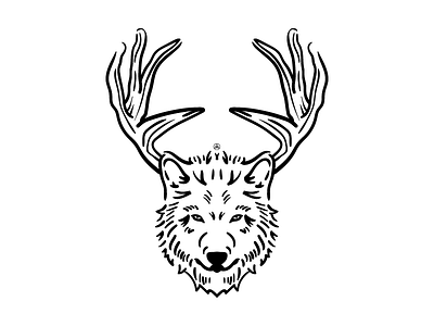 Wolfertinger antlers black and white graphic design illustration j.tito gouveia tattoo wolf