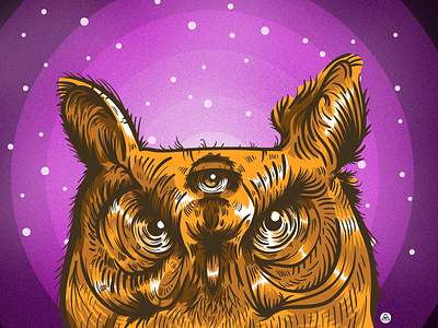 Three Eyed Owl bird coruja eyes fly illustration j.tito gouveia orange owl purple space