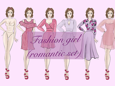 Fashion girl (romantic set) design fashion fashiongirl fashionillustration fashionlovers girl illustration illustrationfororders