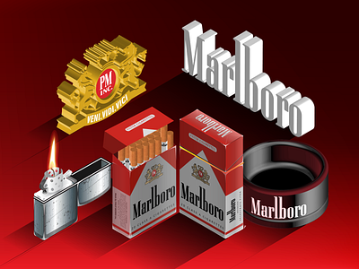 Illustration - Marlboro Cigarettes Packaging & Zippo Lighter 3d design graphic design illustration typography vector