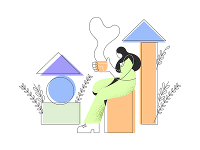Tea with Shapes abstract artwork character characterdesign design drawing flat foliage illustraion lines linestyle shapes vector woman illustration